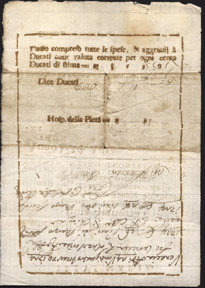 1724 24 Marzo da Venezia, splendida polizza di carico prestampata in sanguigna bruna, con piccolo logo del leone di San marco- RETRO