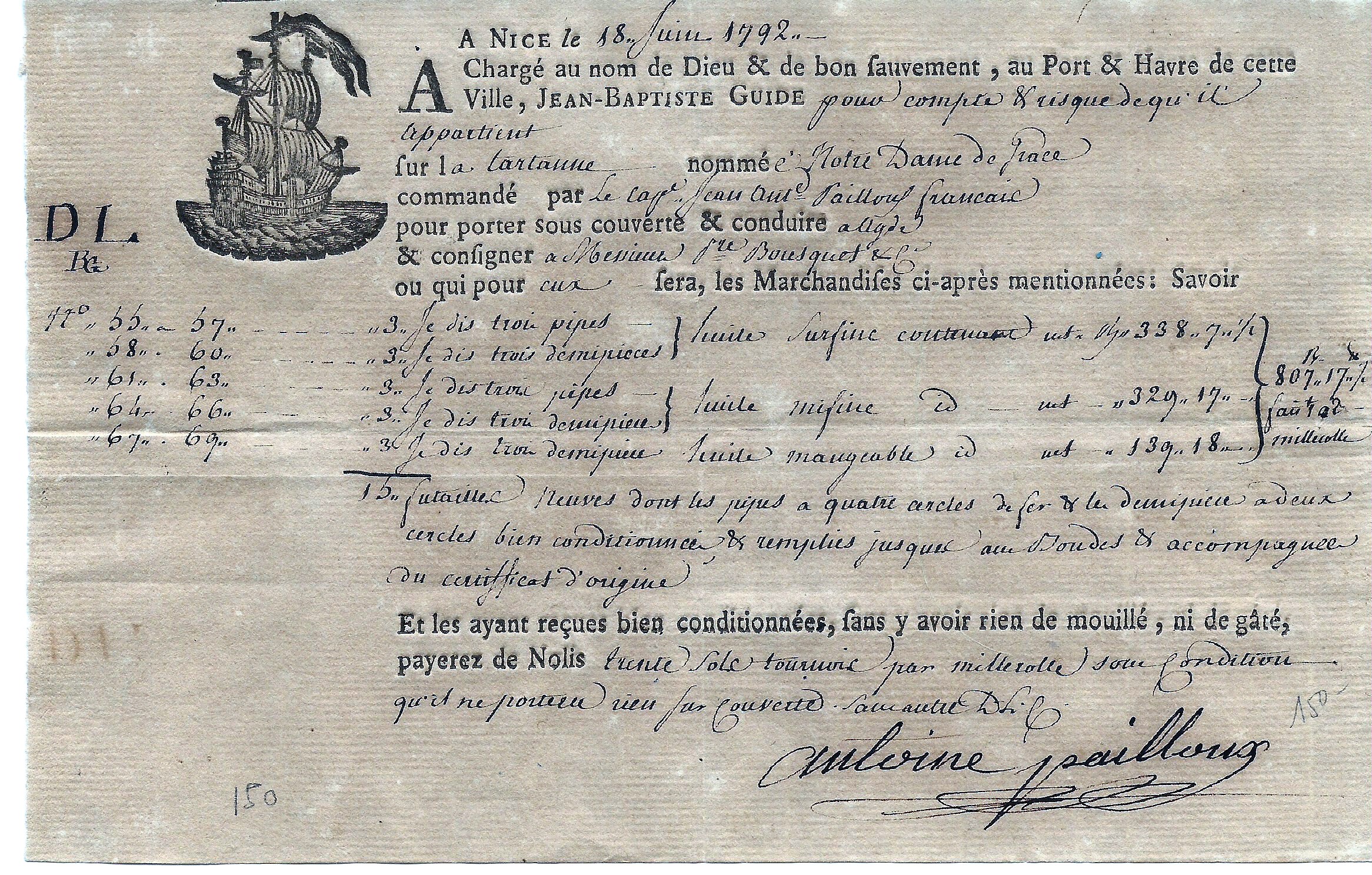 1792 18 Giugno da Havre a Adge, particolare il tipo di carta usato.